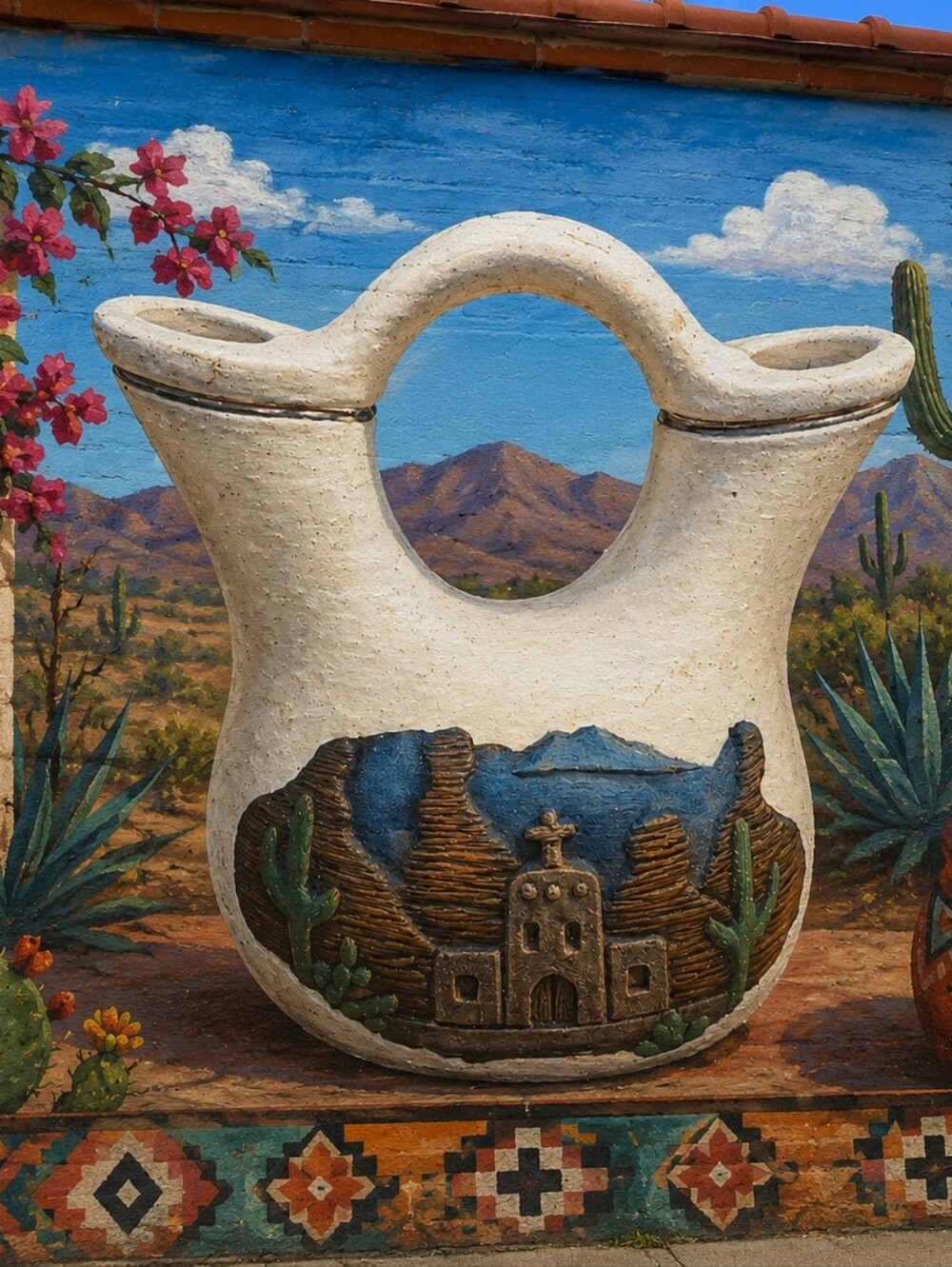 Vintage Southwestern Mexican Wedding Vase Pottery Double Spout Native Art Decor